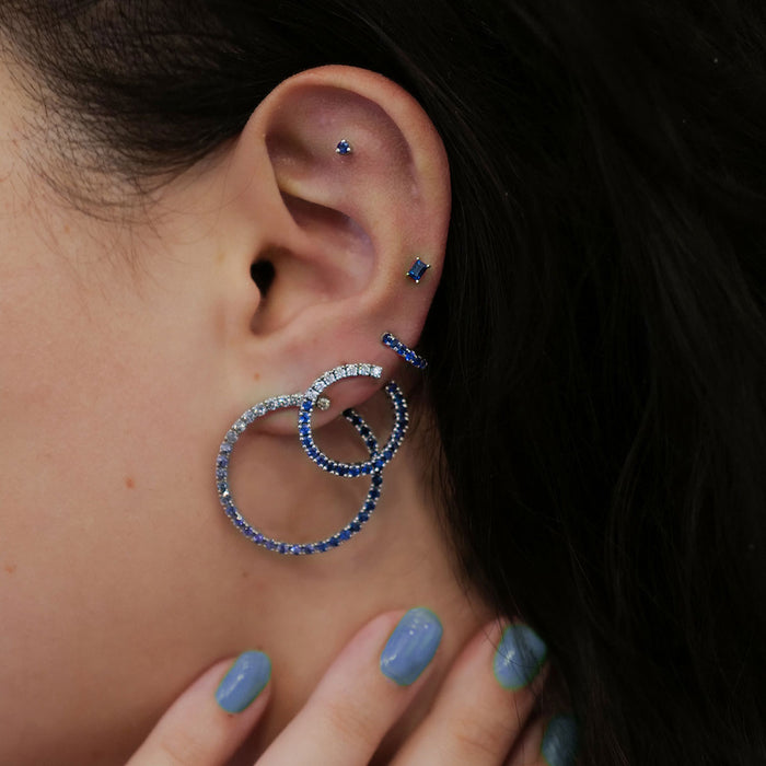 Mini Baguette Sapphire Threaded Flat Back Earring | Single