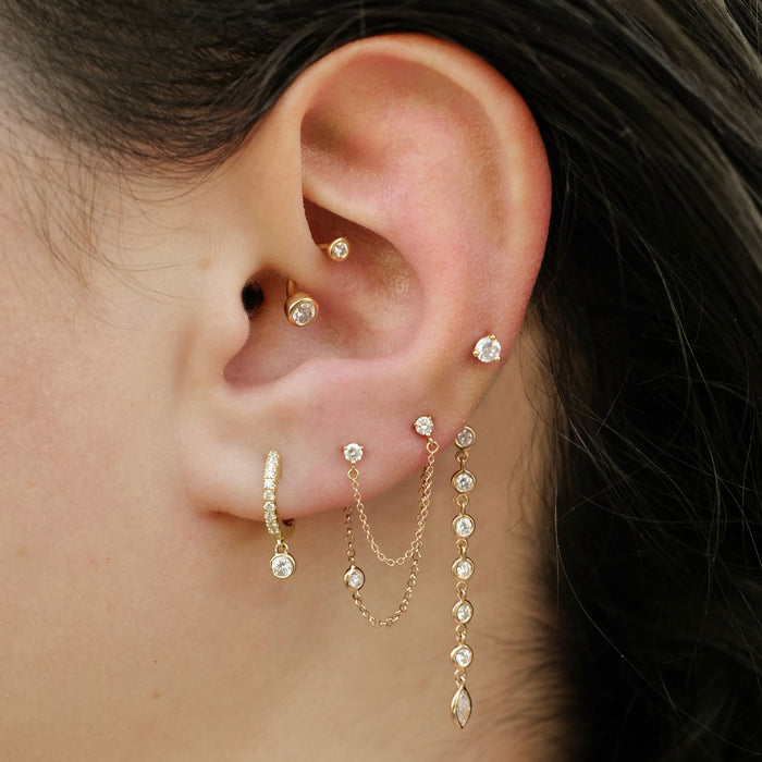 3mm Round Diamond Threaded Flat Back Earring | Single