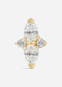 Double Diamond Pear Threaded Flat Back Earring | Single