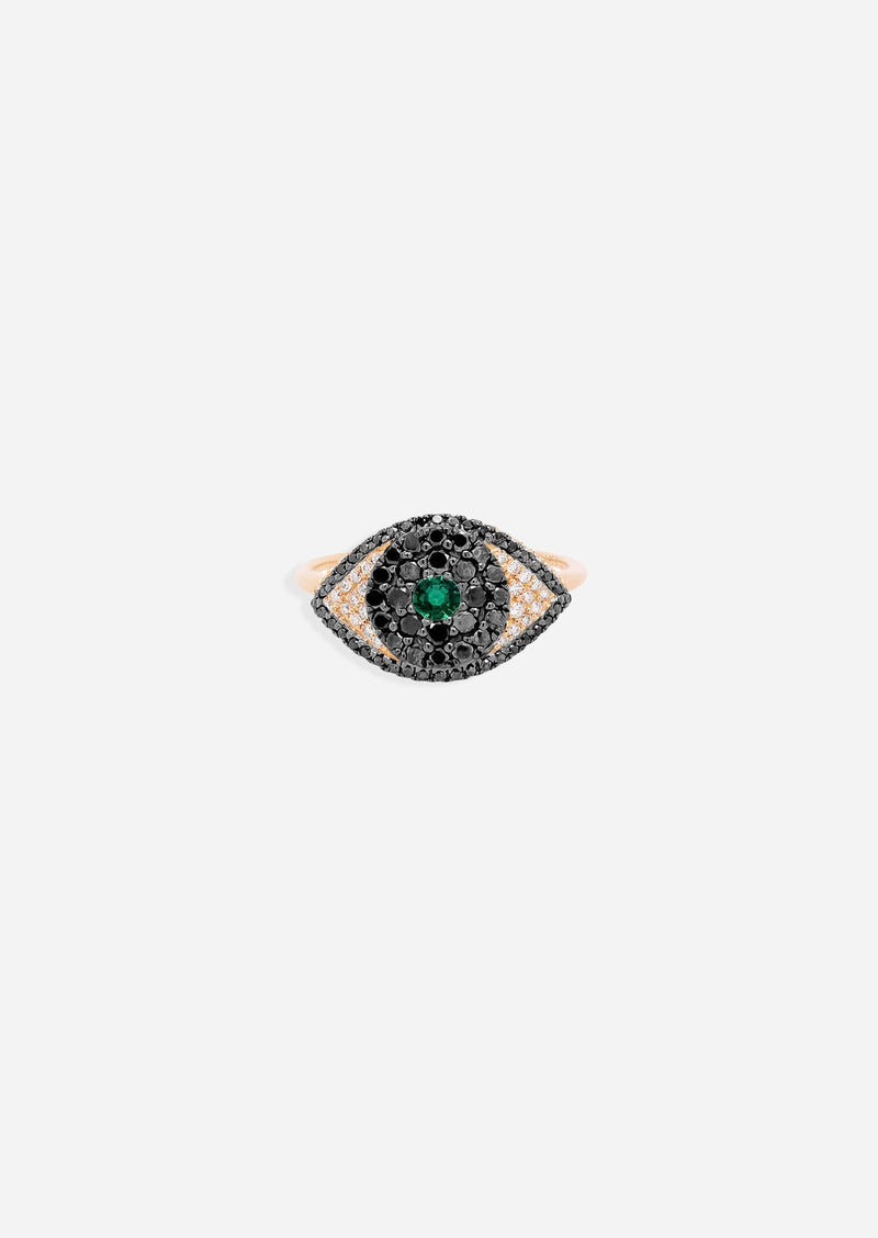 Evil Eye Protector Ring - Black Diamond + Emerald