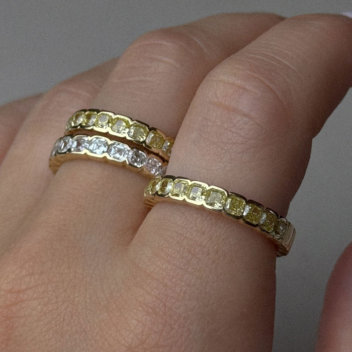 Asscher Half Bezel Yellow Diamond Ring