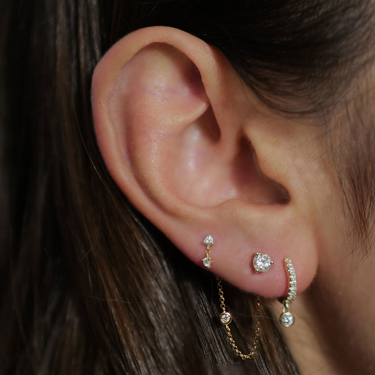 Double Diamond Drop Threaded Flat Back Earring | Single