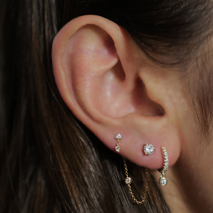Double Diamond Drop Threaded Flat Back Earring | Single