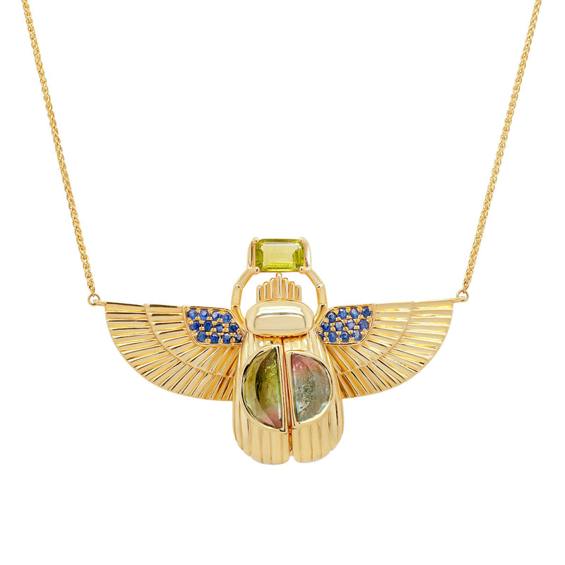Luxe Scarab Necklace - Watermelon Tourmaline | 10.10GMS 3.01CTW