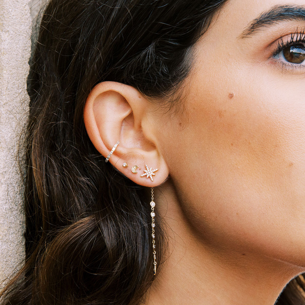 Mini Crescent Threaded Flat Back Earring | Single