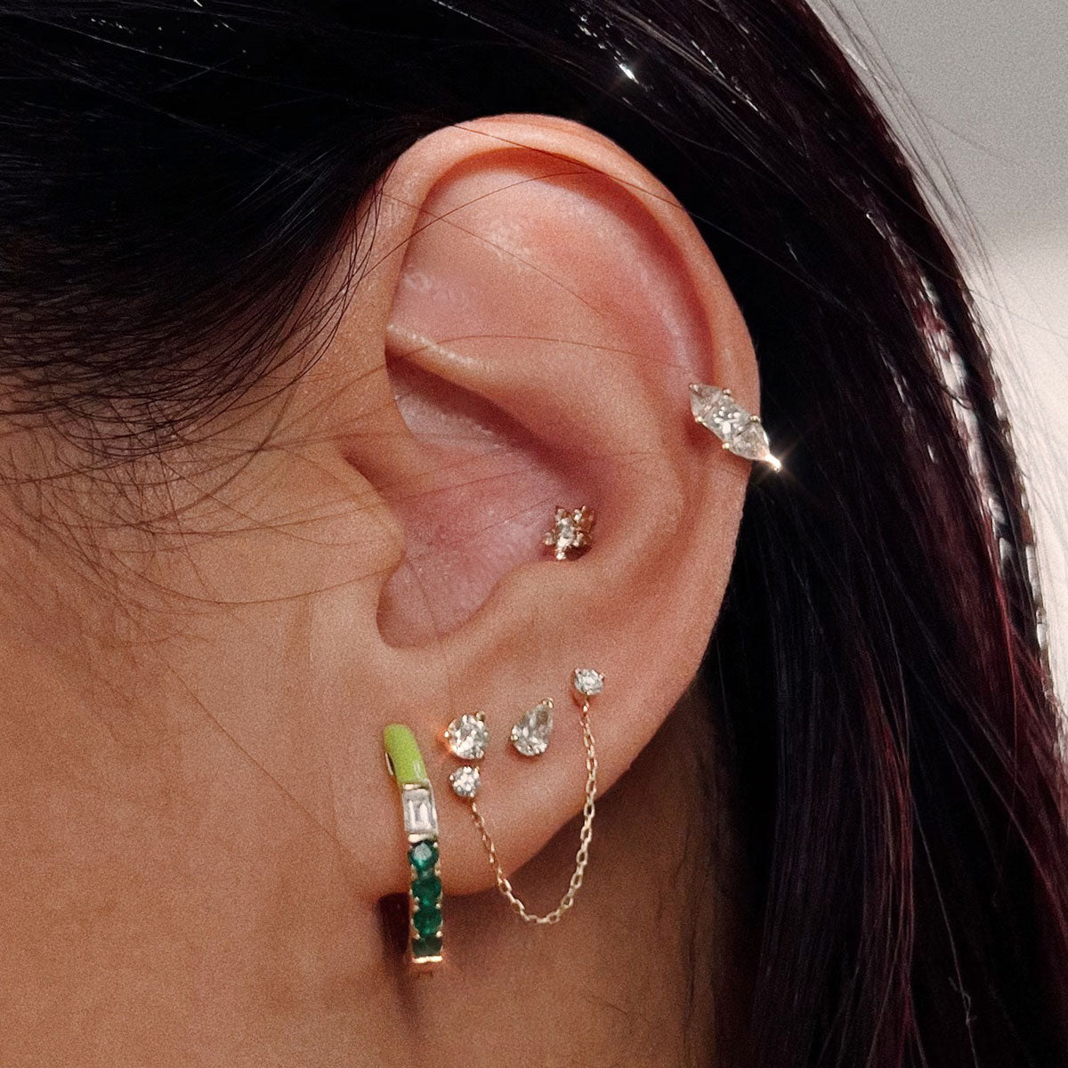 Mini Pear Diamond Threaded Flat Back Earring | Single