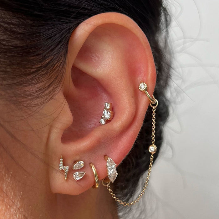 Mini Pear Diamond Threaded Flat Back Earring | Single