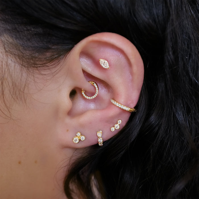 Organic Trio Threaded Flat Back Earring - Diamond | Single