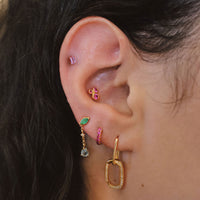 Organic Trio Threaded Flat Back Earring - Ruby | Single