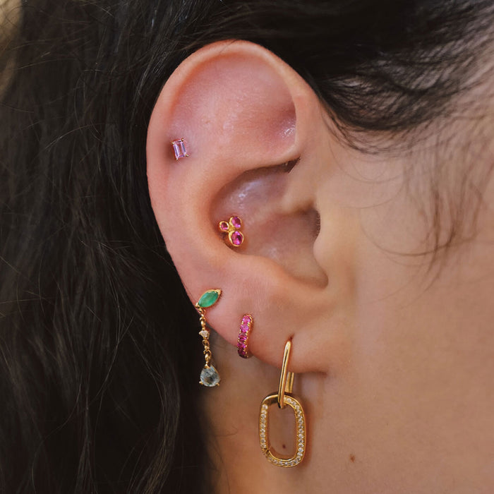 Organic Trio Threaded Flat Back Earring - Ruby | Single