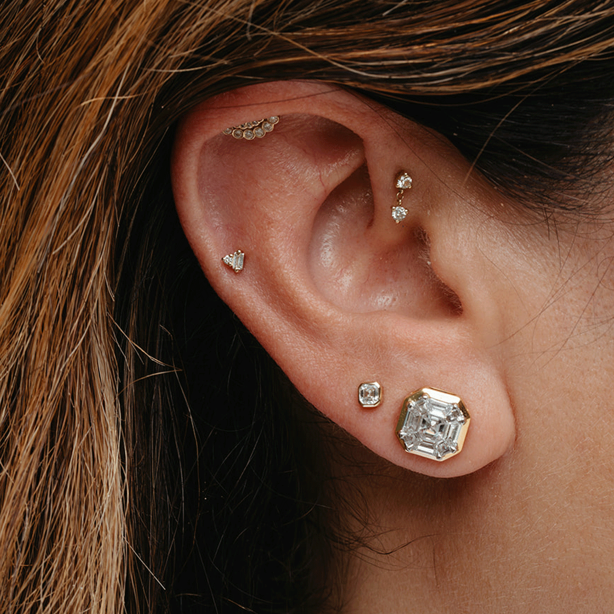 Trillion Duo Diamond Threaded Flat Back Earring | Single
