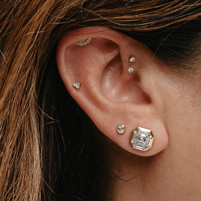 Trillion Duo Diamond Threaded Flat Back Earring | Single
