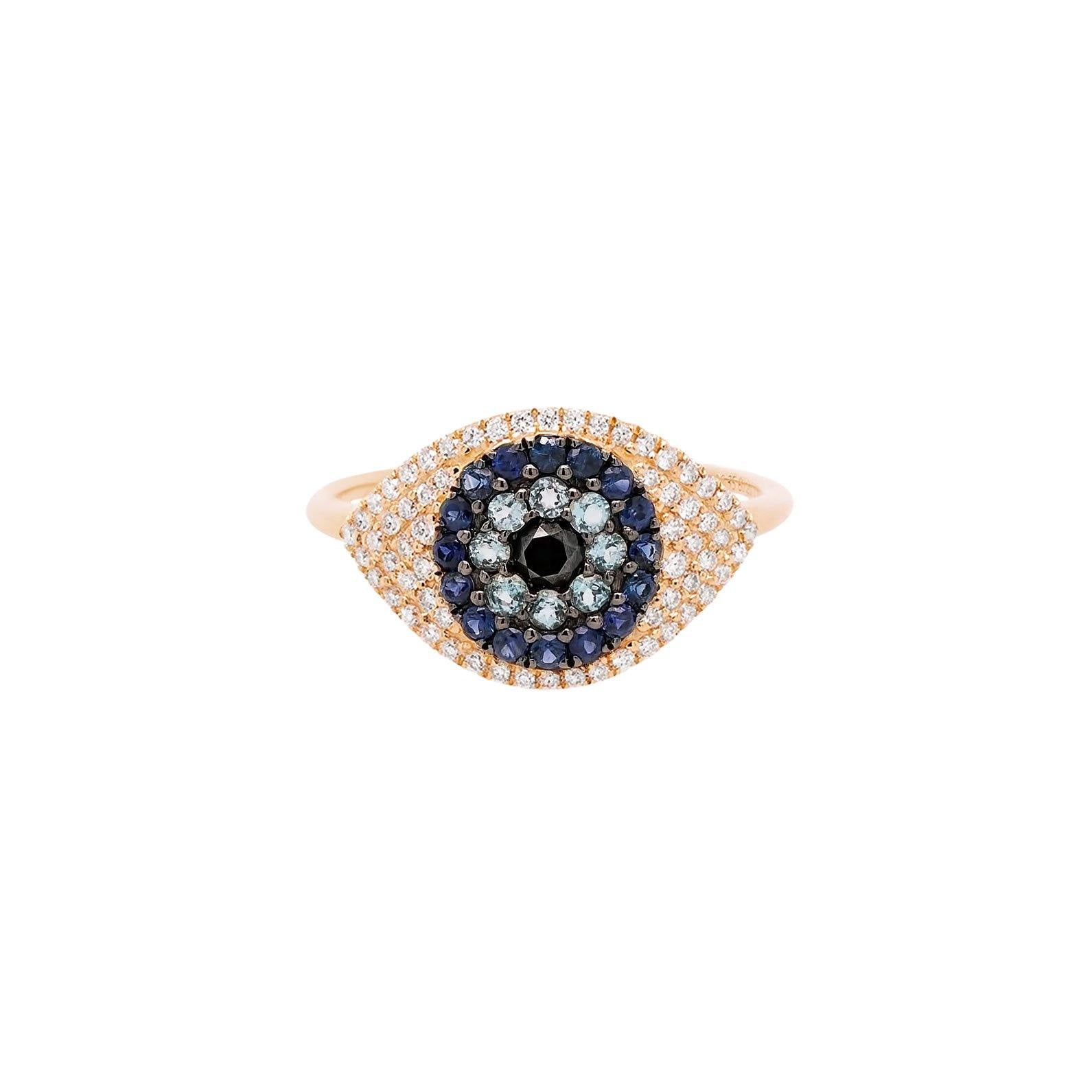 14K Evil Eye Diamond Signet Ring with Brown Diamonds and Black Diamonds - Women's Statement Jewelry by Porter Lyons, White Gold Diamond / 6