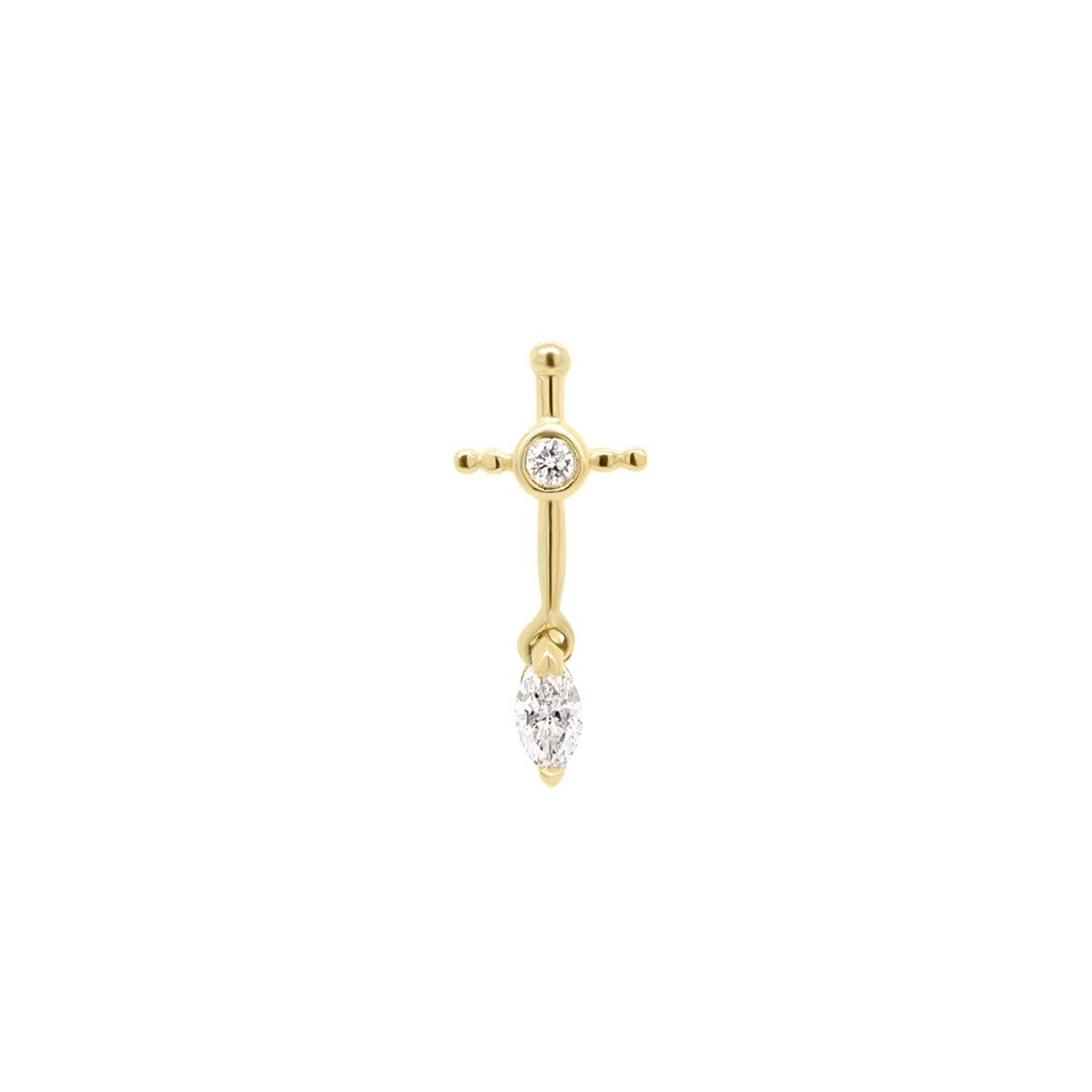 Sacrifice Sword Threaded Flat Back Earring - Diamond | .30GMS .03ct | Single, Yellow Gold Diamond / 6.5mm