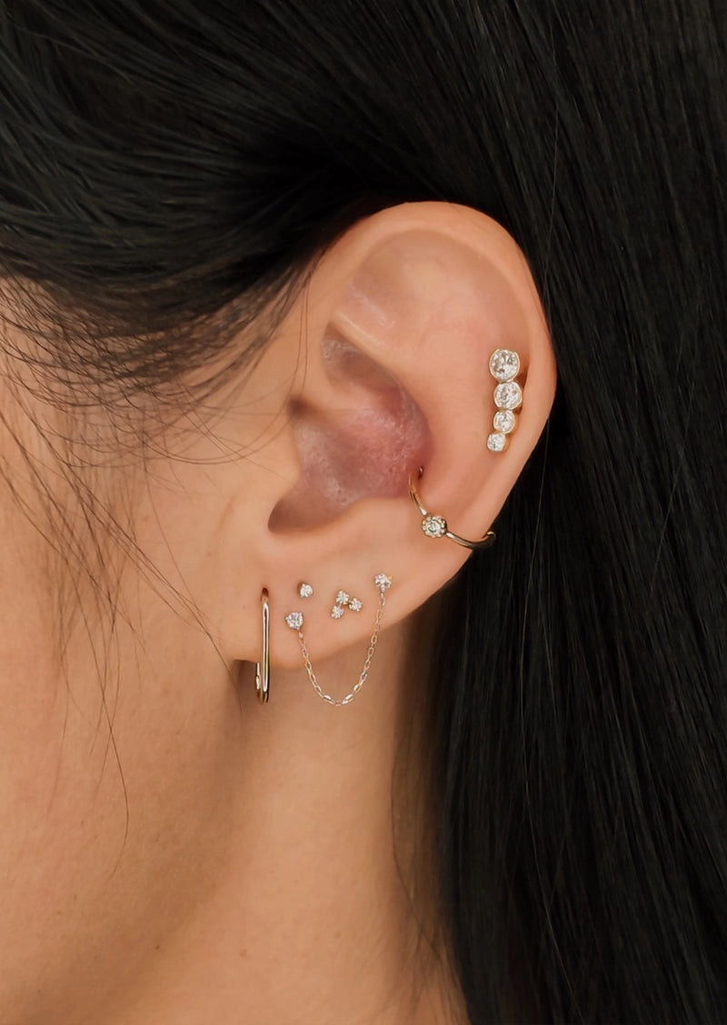 Mini Diamond Cluster Threaded Flat Back Earring | Single