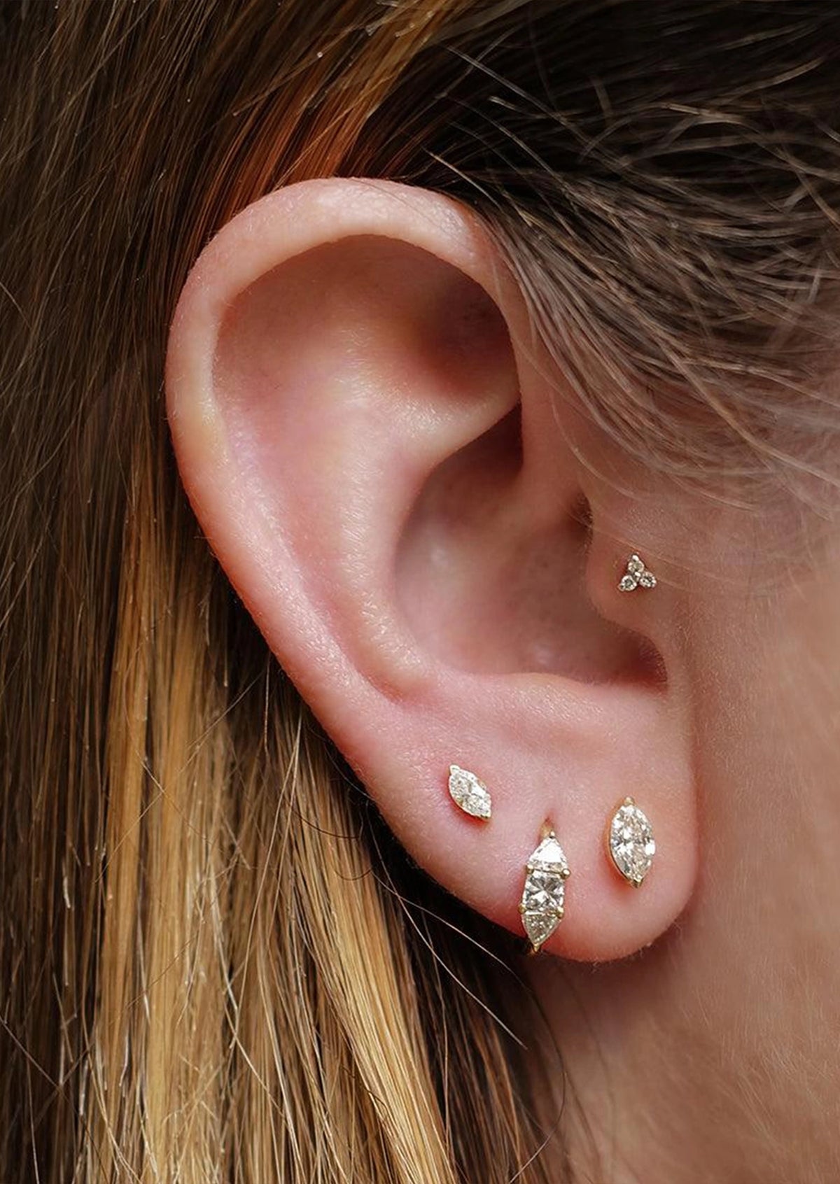 Mini Diamond Trio Threaded Flat Back Earring | Single