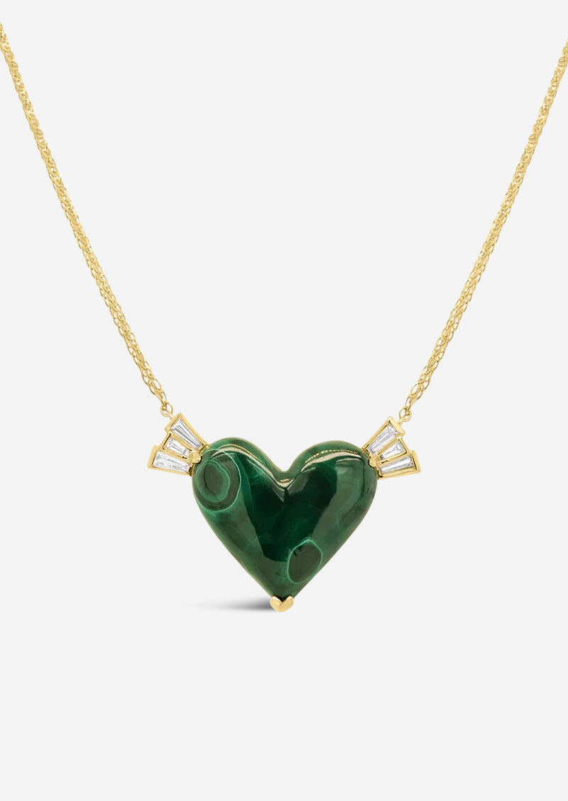 Winged Heart Necklace - Malachite