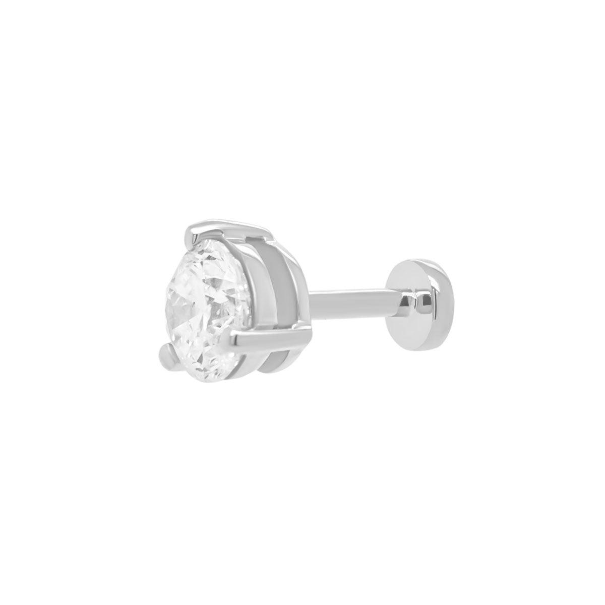 Solitaire Round Flat Back Sleeper Earrings Silver / Single