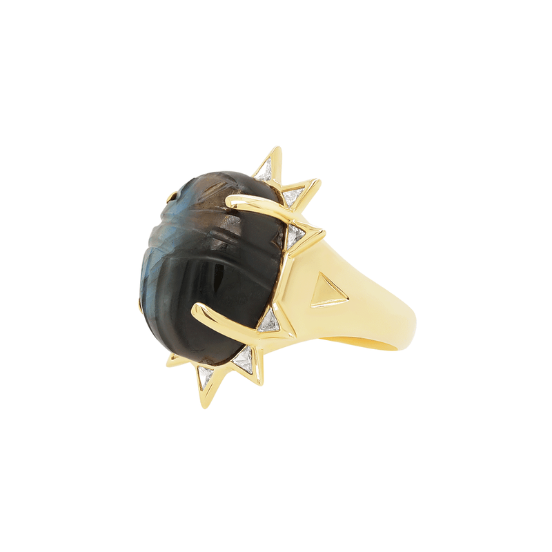 Carved Scarab Trillion Ring - Labrodrite