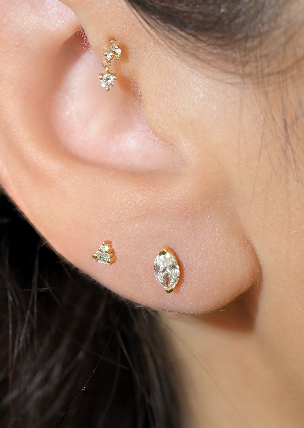 Trillion Duo Diamond Threaded Flat Back Earring | Single