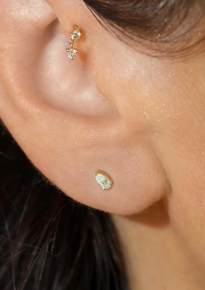 Mini Pear Diamond Threaded Flat Back Earring | Single