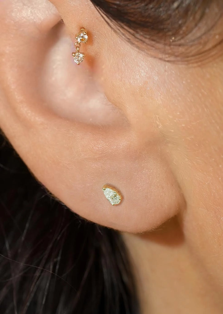 Mini Pear Diamond Threaded Flat Back Earring | Single