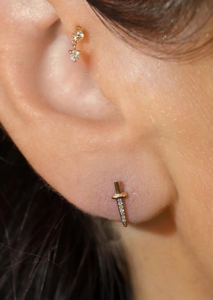 Diamond Sword Threaded Flat Back Earring | Single