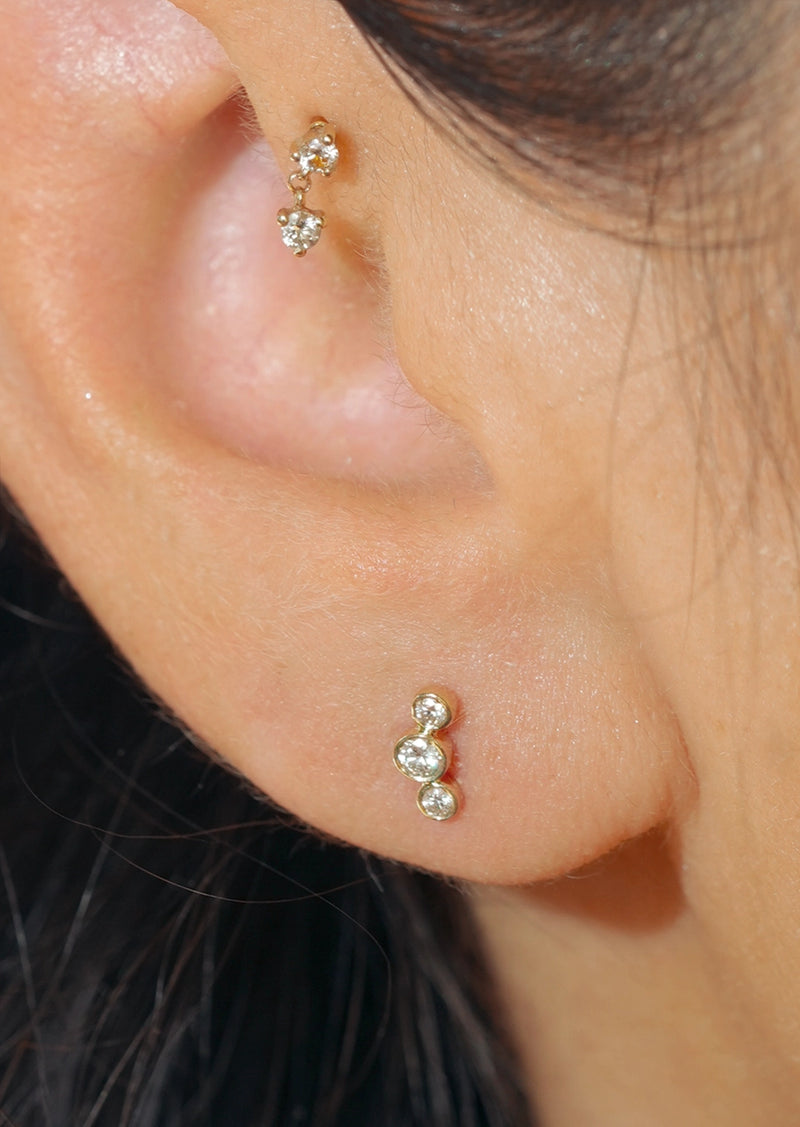 Open Curve 3 Diamond Threaded Flat Back Earring | Single