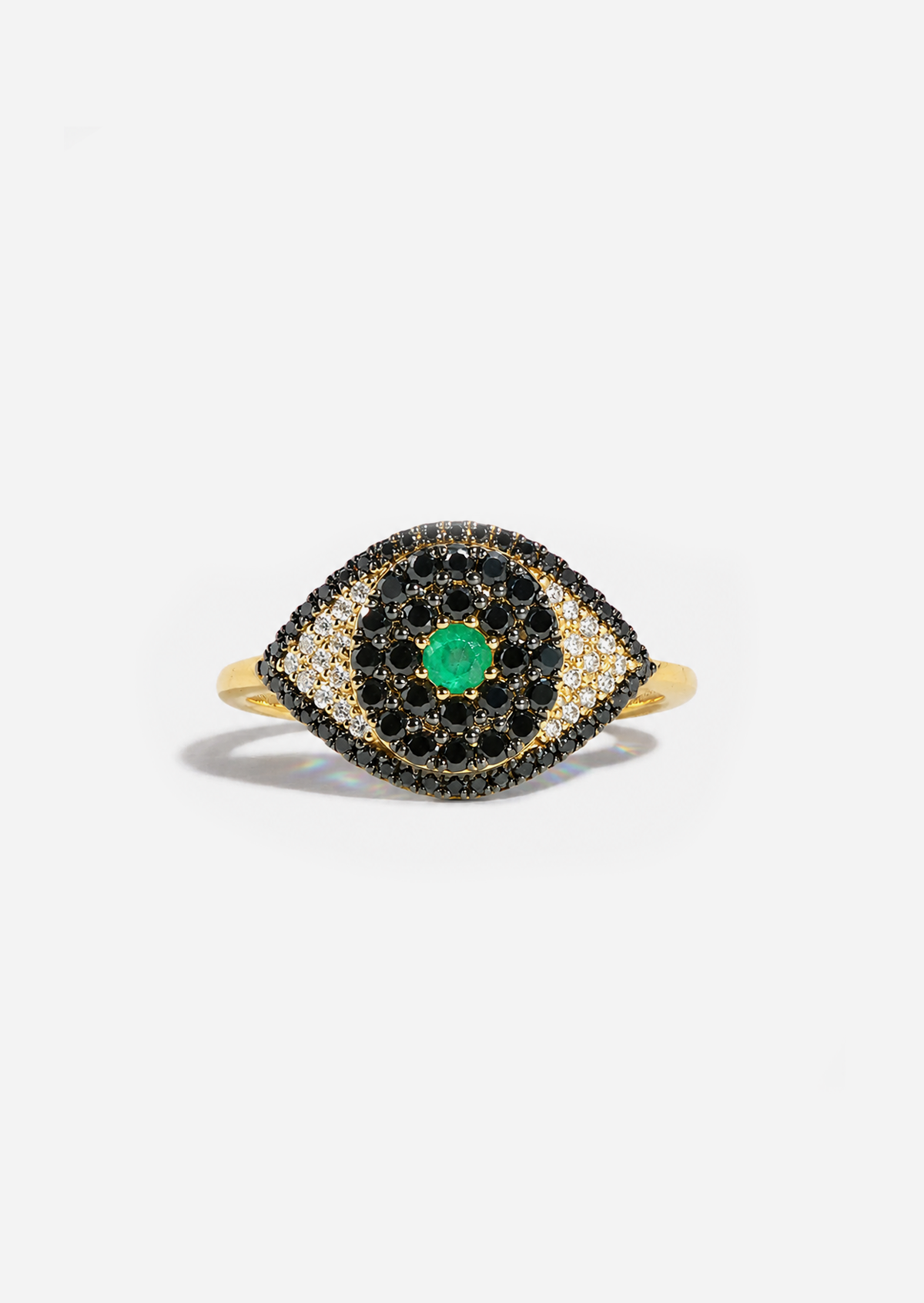 Evil Eye Protector Ring - Black Diamond + Emerald