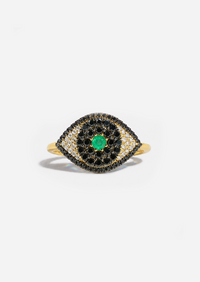 Evil Eye Protector Ring - Black Diamond + Emerald