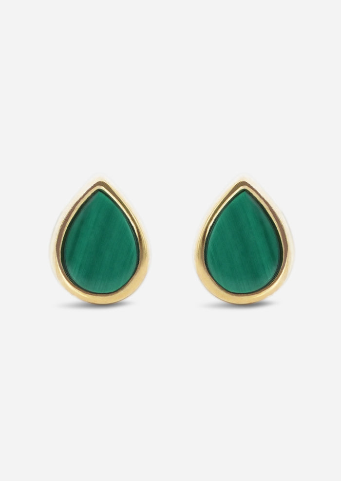 Ankh Inlay Threaded Flat Back Earring - Malachite | Single