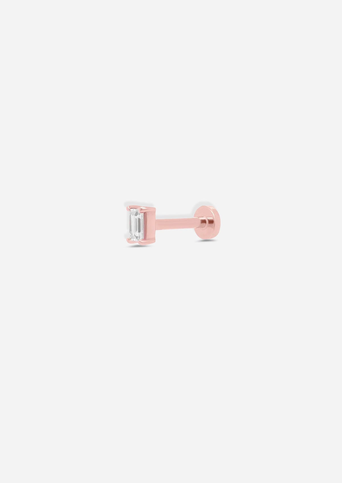 Mini Baguette Diamond Threaded Flat Back Earring | Single