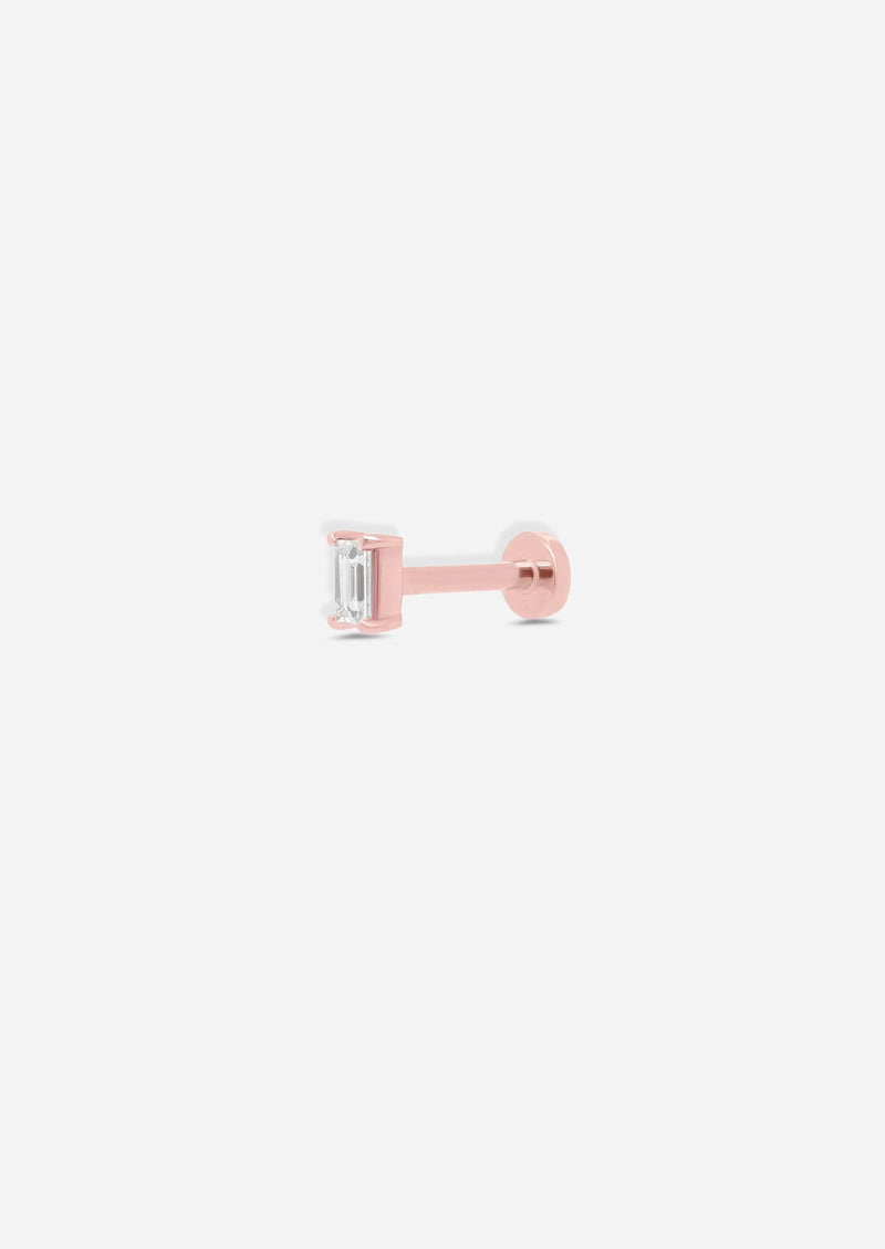 Mini Baguette Diamond Threaded Flat Back Earring | Single
