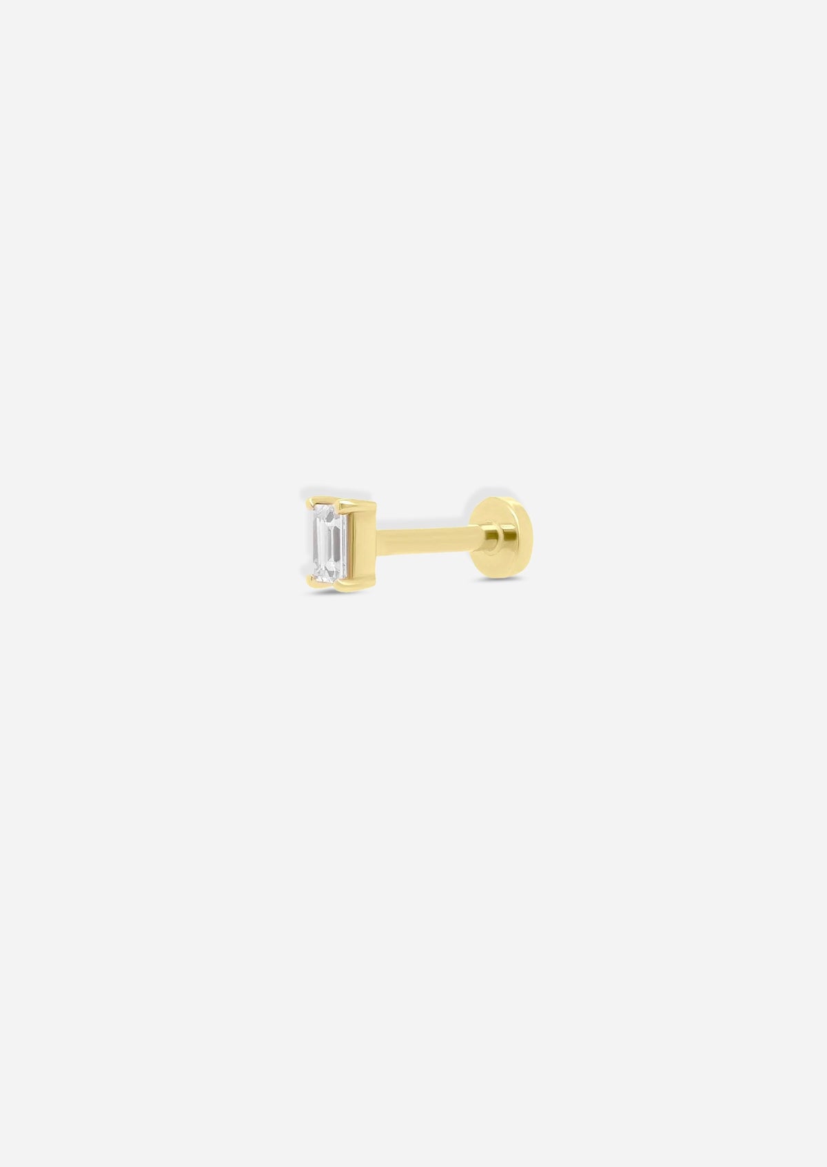 Mini Baguette Diamond Threaded Flat Back Earring | Single