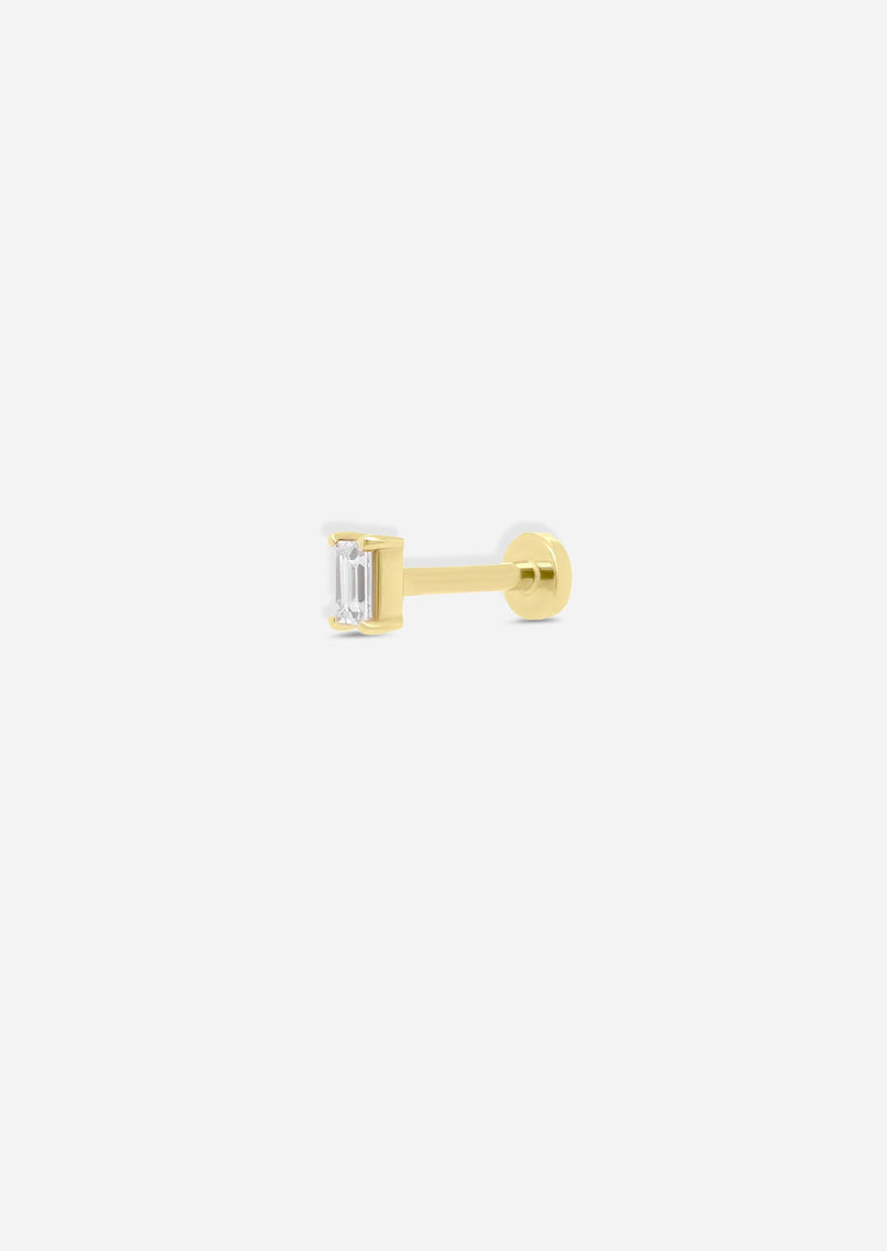 Mini Baguette Diamond Threaded Flat Back Earring | Single