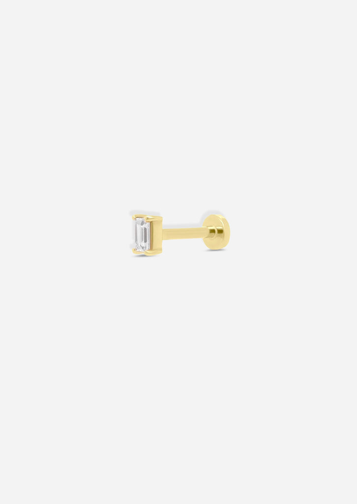 Mini Baguette Diamond Threaded Flat Back Earring | Single