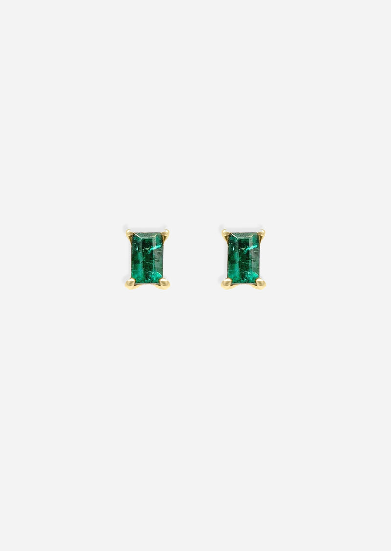 Mini Baguette Emerald Threaded Flat Back Earring | Single