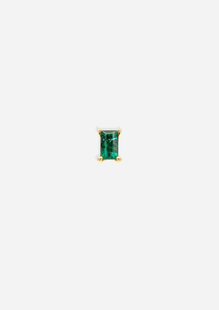 Mini Baguette Emerald Threaded Flat Back Earring | Single