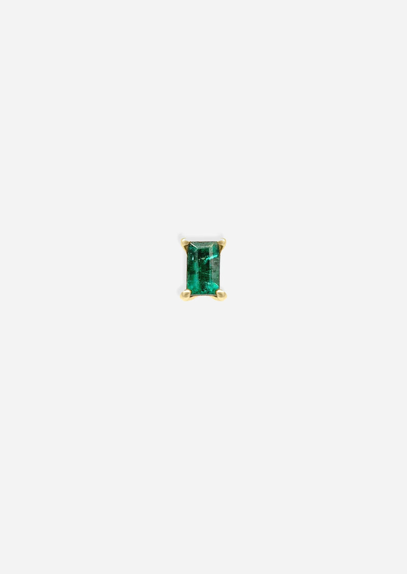 Mini Baguette Emerald Threaded Flat Back Earring | Single