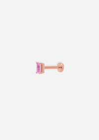 Mini Baguette Pink Sapphire Threaded Flat Back Earring | Single