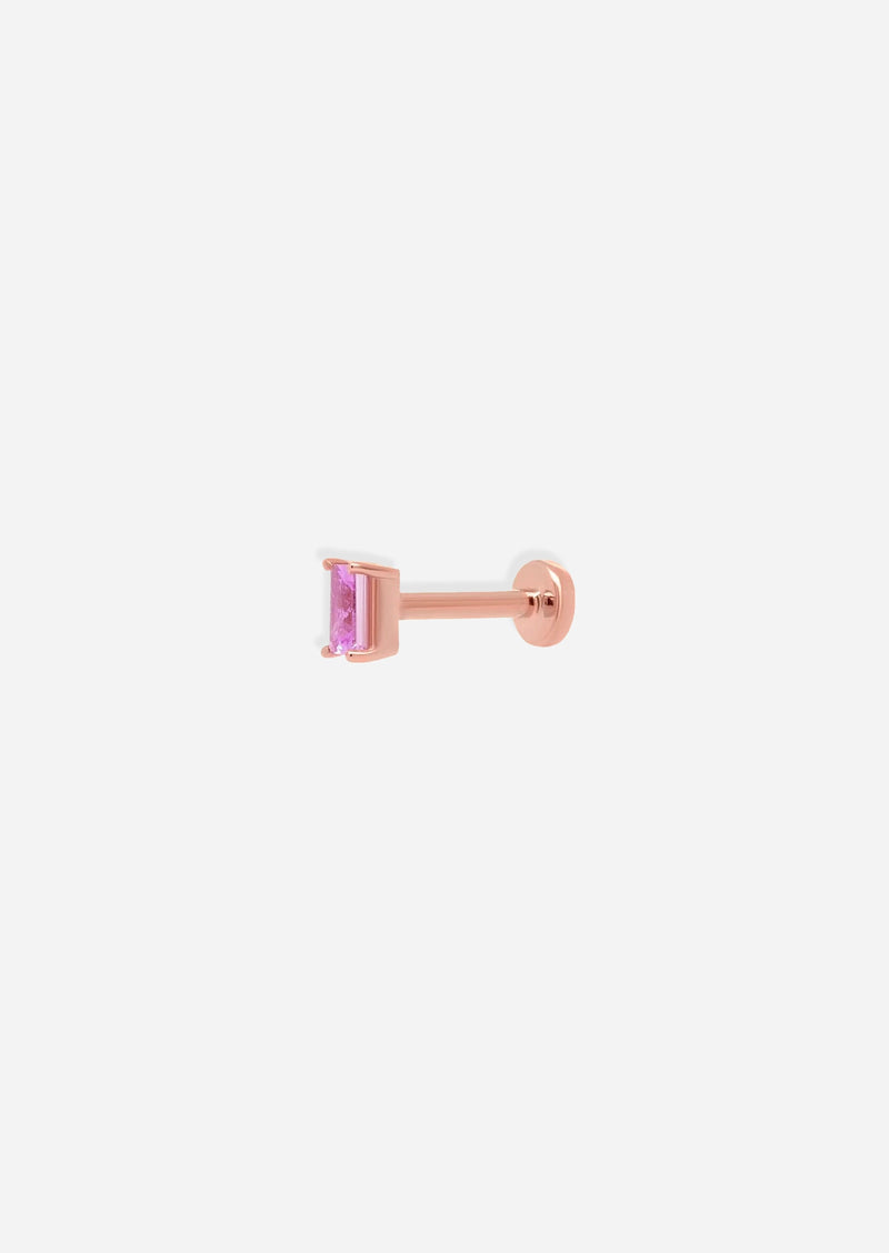 Mini Baguette Pink Sapphire Threaded Flat Back Earring | Single