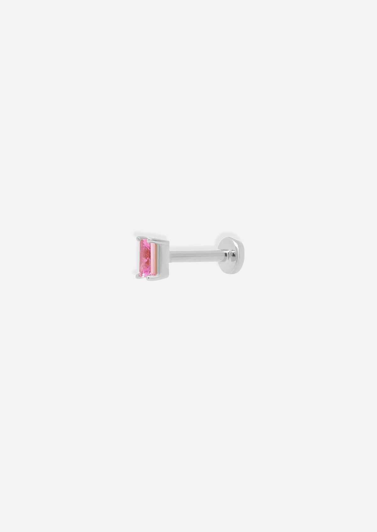 Mini Baguette Pink Sapphire Threaded Flat Back Earring | Single