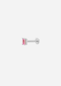 Mini Baguette Pink Sapphire Threaded Flat Back Earring | Single