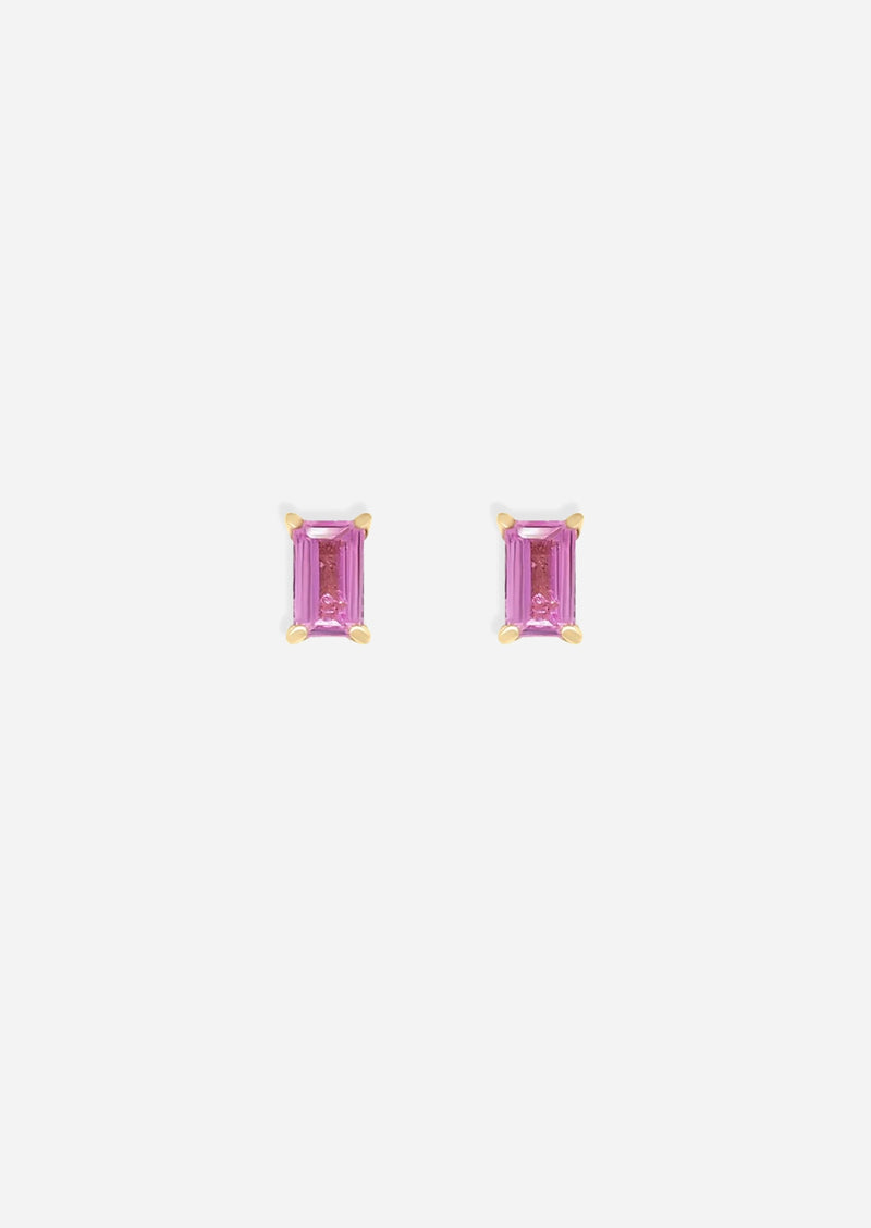 Mini Baguette Pink Sapphire Threaded Flat Back Earring | Single