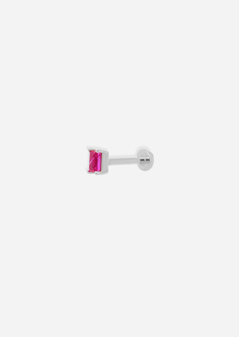 Mini Baguette Ruby Threaded Flat Back Earring | Single