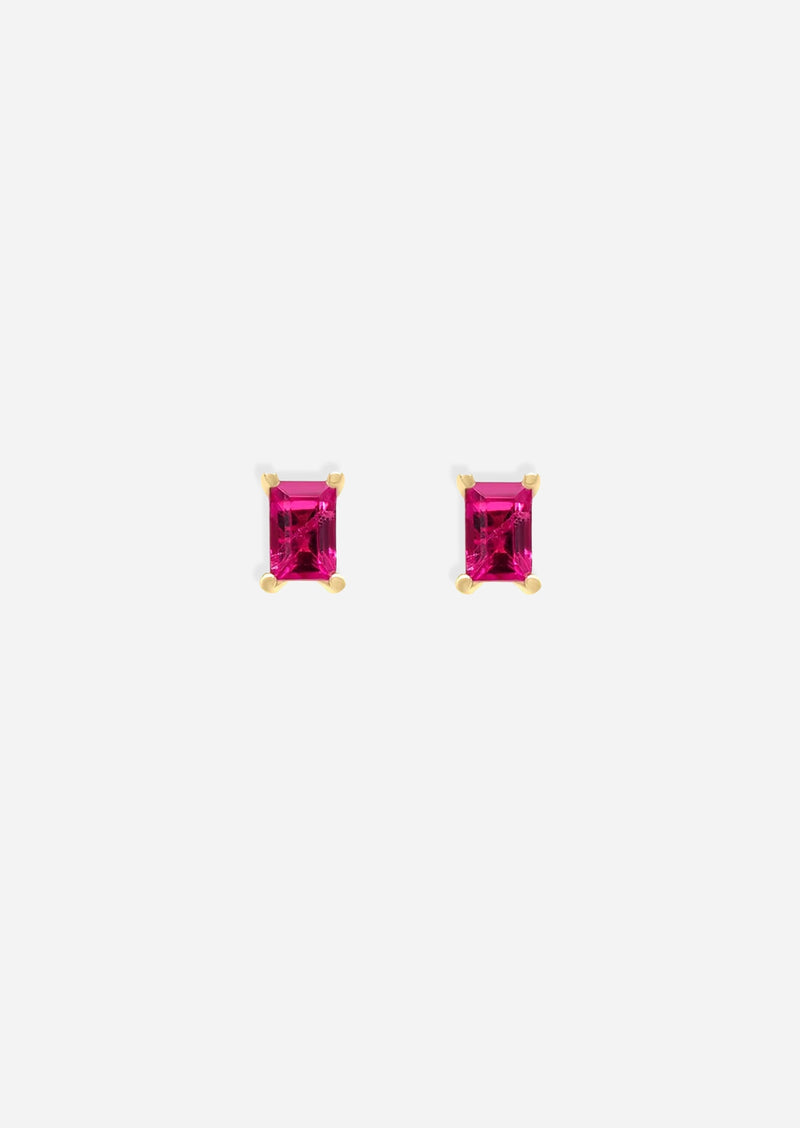 Mini Baguette Ruby Threaded Flat Back Earring | Single