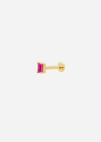 Mini Baguette Ruby Threaded Flat Back Earring | Single