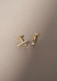 Diamond Triangle Slice Threaded Flat Back Earring | Single