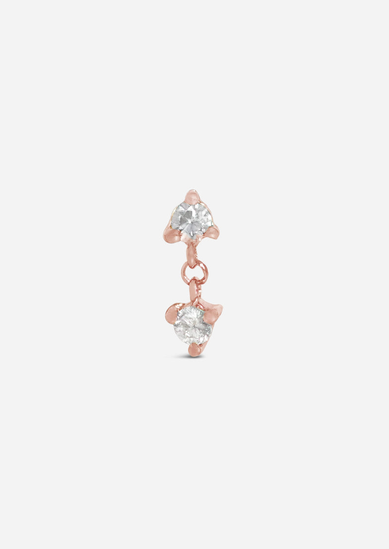 Double Diamond Drop Threaded Flat Back Earring | Single