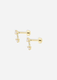 Double Diamond Drop Threaded Flat Back Earring | Single